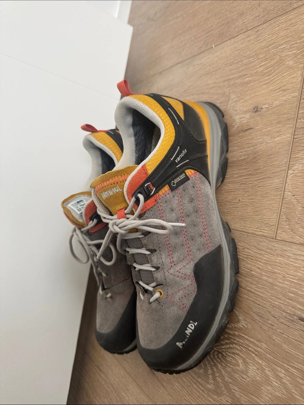 Meindl‎ Women's Gray Suede Athletic Shoes with Yellow Accents